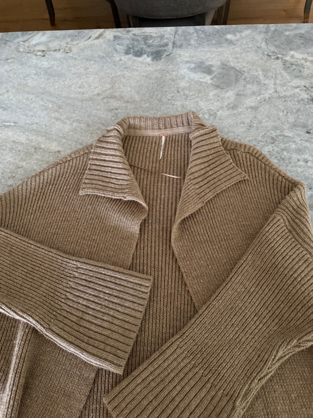 Free People Brown Taupe Long Open Front Cardigan Sweater with Pockets
